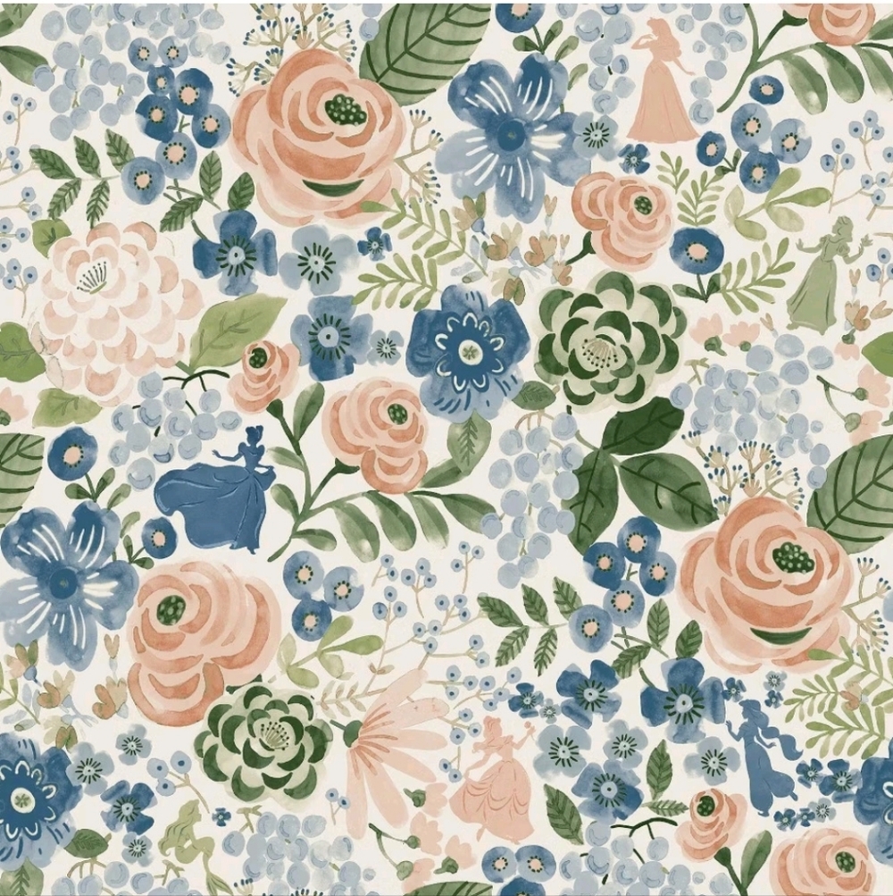 Disney Princess Watercolor Floral Kids' Peel and Stick Wallpaper Blue